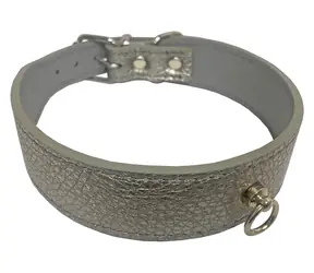 Huhubamboo Metal obojek titanový M / Obojek pro psy / 28 mm x 30-35 cm / Hovězí kůže