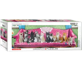 EUROGRAPHICS Panoramatické puzzle Kočky na kočičí pohovce / 1000 dílků / 99 x 33 cm