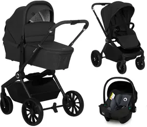 LIONELO Kočárek kombinovaný Mika Plus 3v1 Black Onyx / Hliníkový rám / Nosnost do 22 kg / Autosedačka do 13 kg