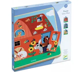 DJECO Třívrstvá vkládačka Statek / Vkládačka / 12 dílků / 3 vrstvy / dřevo