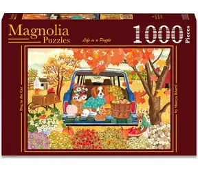 MAGNOLIA Puzzle Pes v autě / 1000 dílků / 68 x 48 cm