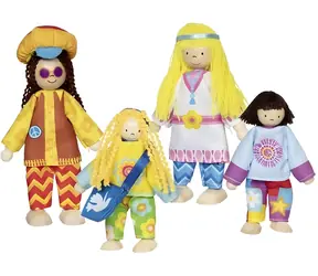 GOKI Panenky Hippie rodina 4 ks / Dřevěné / 9-11 cm