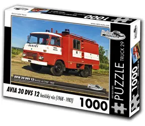 RETRO-AUTA Puzzle TRUCK č.29 AVIA 30 DVS 12 hasičský vůz (1968-1982) / 1000 dílků / 66 × 47 cm