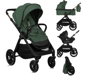 LIONELO Kočárek kombinovaný Layla 3v1 Green Forest / hliníkový rám / autosedačka 0-13 kg / UV50+ stříška