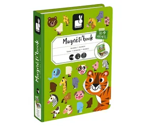 JANOD Magnetibook Zvířátka / Magnetická knížka / 30 magnetických dílků / 10 kartiček / od 3 let