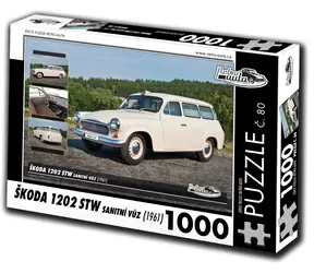 RETRO-AUTA Puzzle č. 80 Škoda 1202 STW sanitní vůz (1961) / 1000 dílků / 66 × 47 cm