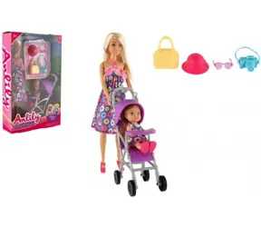 TEDDIES Panenka Anlily s miminkem / 30 cm / miminko 11 cm / kočárek a doplňky