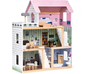 ECOTOYS Třípatrový domeček pro panenky s terasou / od 3 let