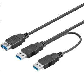 PremiumCord USB 3.0 napájecí Y kabel A/M+A/M -- A/F / Kabel / 30 cm / černý