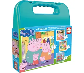 EDUCA Puzzle v kufříku Prasátko Peppa II 4v1 / (6 & 9 & 12 & 16 dílků) / od 3 let