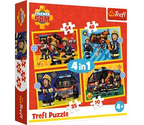 TREFL Puzzle Požárník Sam: Hasič na výjezdu 4v1 / 35, 48, 54, 70 dílků / 28,5 x 20,5 cm