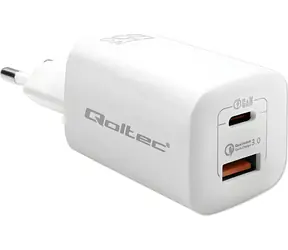 Qoltec 50765 GaN ULTRA nabíječka bílá / Nabíječka / 65W / 1x USB-A QC3.0 + 1x USB-C PD / 5-20V