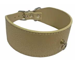 HUHUBAMBOO Obojek Metal béžový XL / Pro chrty / 50 mm x 37-42 cm / Hovězí kůže