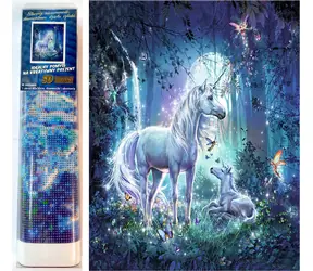 NORIMPEX Diamantové malování Jednorožci v magickém lese / 30x40 cm