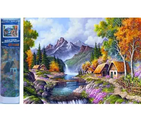 NORIMPEX Diamantové malování Chaty u horské řeky / 30x40 cm