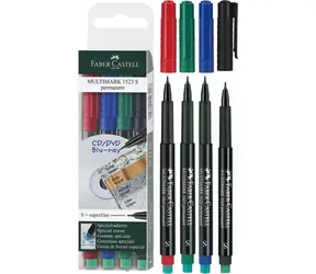 Faber-Castell Sada permanentních popisovačů 4 barvy / Popisovač / 4 ks / Šíře stopy S 0,4 mm / Vypratelný inkoust