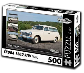 RETRO-AUTA Puzzle č. 80 Škoda 1202 STW sanitní vůz (1961) / 500 dílků / 48 × 36 cm