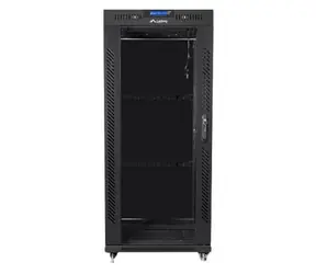 Lanberg 27U 19" černý / Stojanový rozvaděč / 600x600 mm / Flat pack / Skleněné dveře / LCD