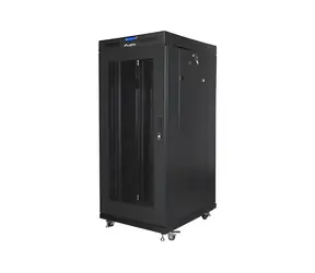 Lanberg Rack 27U/600x600 černá / Stojanový rozvaděč / 19" / Flat pack / Perforované dveře / LCD
