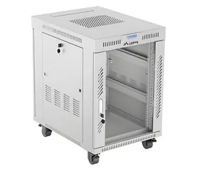 Lanberg Rack 15U/600x800 šedá / Stojanový rozvaděč / 19" / Flat pack / Skleněné dveře / LCD