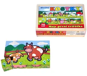 TEDDIES Obrázkové kostky Moje první zvířátka / 15 dílků / dřevěné