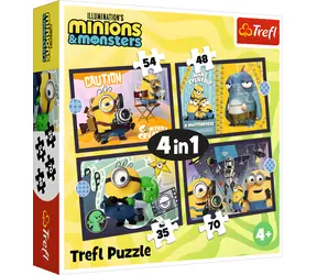 TREFL Puzzle Mimoni a monstra 4v1 / 35 + 48 + 54 + 70 dílků / 28,5 x 20,5 cm