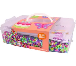 PLAYBOX Zažehlovací korálky v kufříku Happy mix 12000 ks / Předlohy, pinzeta / od 5 let