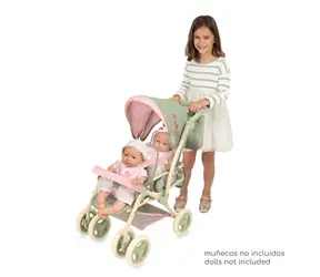 DECUEVAS 90368 Skládací kočárek pro dvojčata panenky Botanic 2026 / 72 cm / s taškou / od 3 let