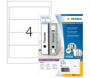 HERMA Etikety na pořadače 192x59 mm / bílé, krycí / 100 listů / 400 ks