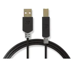 Nedis USB 2.0 kabel antracit / Kabel USB / USB-A - USB-B / 480 Mbps / 2 m / pozlacené konektory