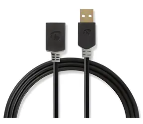 Nedis USB 2.0 prodlužovací kabel antracitová / USB-A (M) - USB-A (F) / 480 Mbps / krytý konektor / 2 m