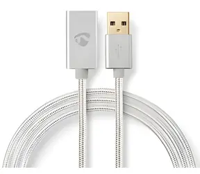 Nedis Profigold Fabritallic USB-A prodlužovací kabel / USB-A - USB-A / USB 2.0 / 480 Mbps / 2 m
