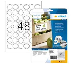 Herma Etikety kulaté bílé 30 mm / Etikety / Papír / extra silné lepení / 1200 ks / A4
