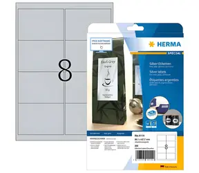 Herma etikety A4 stříbrné 99,1x67,7 mm / Etikety / lesklá polyesterová fólie / voduodolné / laser / 200 ks