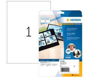 HERMA etikety A4 210x297 mm bílé / Etikety / Lesklý papír / Laser / 25 listů