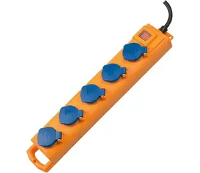 Brennenstuhl Super-Solid modrá/žlutá / Prodlužovací přívod / 5 zásuvek / vypínač / IP54 / 2 m