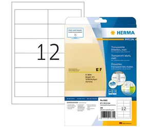 Herma etikety 97x42,3 mm transparentní matná fólie / Etikety / A4 / laser / voduodolné / permanentní / 300 ks