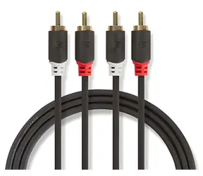 Nedis 2x RCA - 2x RCA stereo audio kabel antracitová / Kabel / pozlacené konektory / 2 m