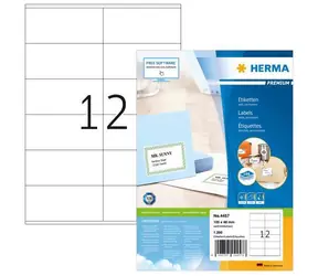 Herma Etikety Premium A4 105x48 mm bílé / Etikety / papír matný / permanentní lepení / 1200 ks / 100 listů