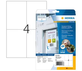 HERMA Etikety fóliové bílé 105x148 mm / Etikety / Fólie / Odnímatelné / 80 ks / A4