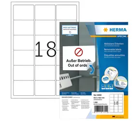 HERMA Etikety A4 bílé 63,5x46,6 mm / Etikety / papír / snímatelné / 1800 ks