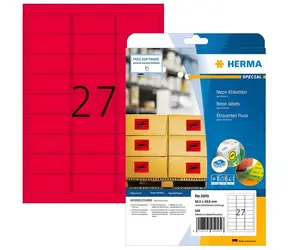 Herma Etikety A4 neonově červená 63,5x29,6 mm / Etikety / papír matný / trvalé lepení / 540 ks