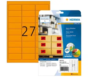 HERMA Etikety neonově oranžové 63,5x29,6 mm / Etikety / papír matný / A4 / 540 ks