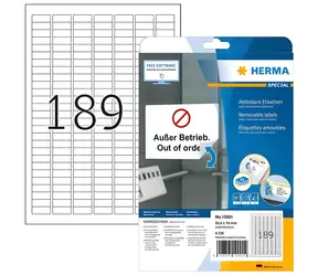 HERMA Univerzální etikety 25,4x10 mm / bílé, snímatelné / 25 listů / 4725 ks