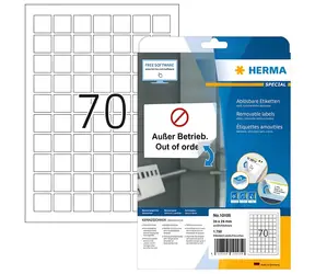 HERMA Univerzální etikety 24x24 mm / bílé, snímatelné / 25 listů / 1750 ks