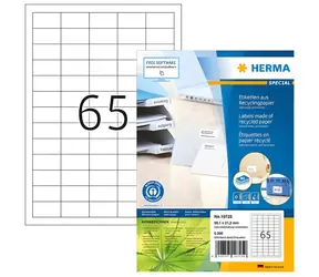 Herma Etikety A4 38,1x21,2 mm / Etikety / Recyklovaný papír / 5200 ks / 80 listů / Laser/Inkjet
