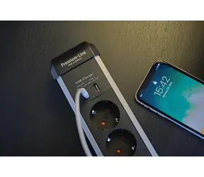 Brennenstuhl Premium-Alu-Line černá/stříbrná / Napájecí lišta / 6x zásuvka / 2x USB / 3 m / vypínač