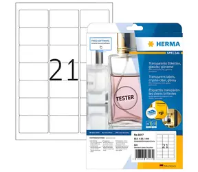 HERMA etikety A4 63,5x38,1 mm transparentní / Etikety / Fólie lesklá / Voděodolné / 525 ks
