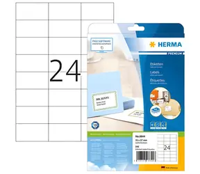 HERMA Premium etikety A4 bílé 70x37 mm / Etikety / papír / permanentní lepení / 240 ks