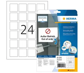 HERMA Univerzální etikety 40x40 mm / bílé, snímatelné / 25 listů / 600 ks